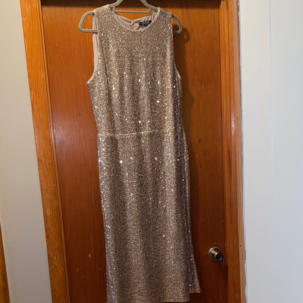 Lauren Ralph Lauren Sleeveless Sequin Maxi Dress in Champagne